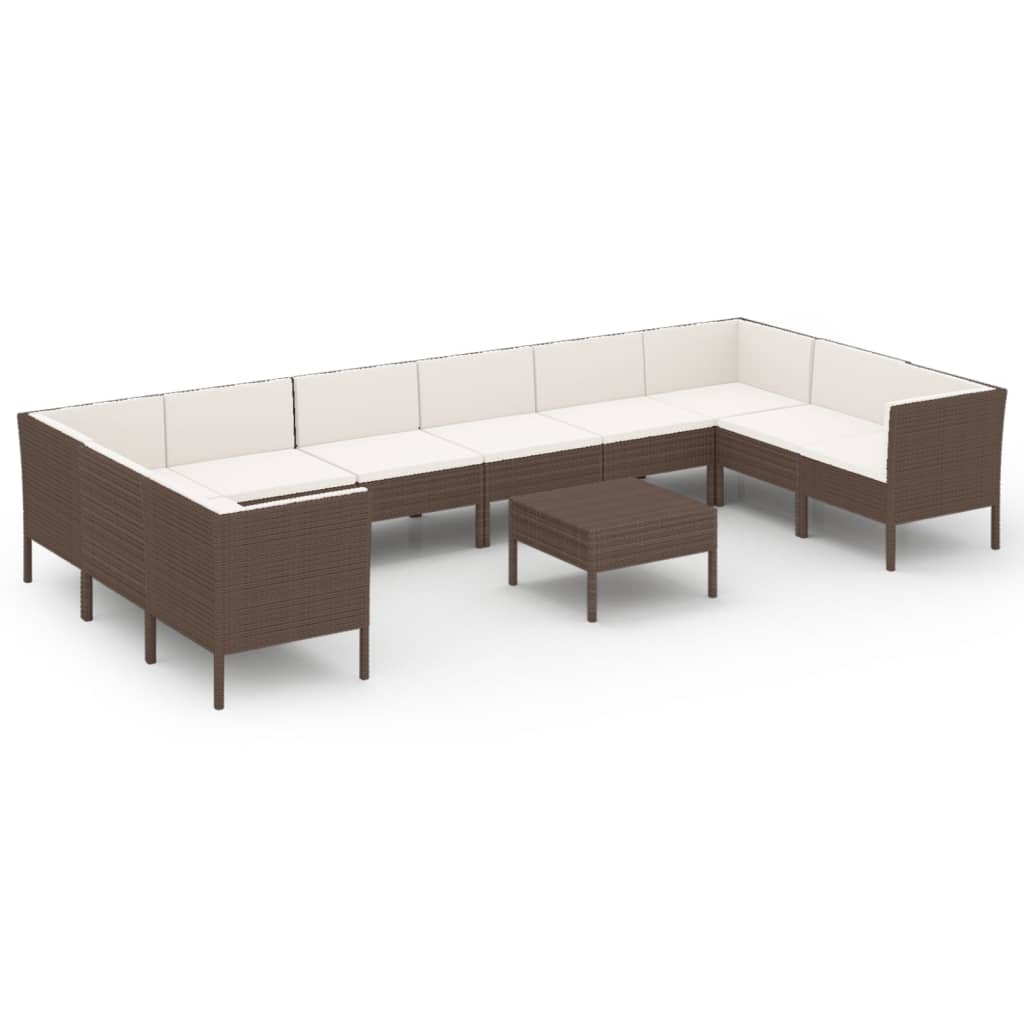 1 Loungeset Met Kussens Poly Rattan Bruin 1