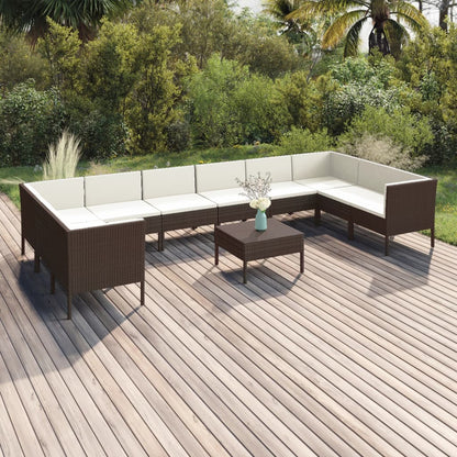 1 Loungeset Met Kussens Poly Rattan Bruin 1