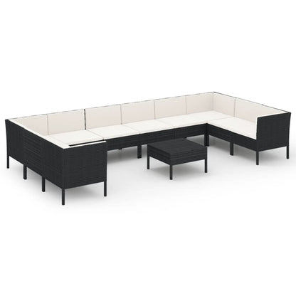 1 Loungeset Met Kussens Poly Rattan Zwart 1