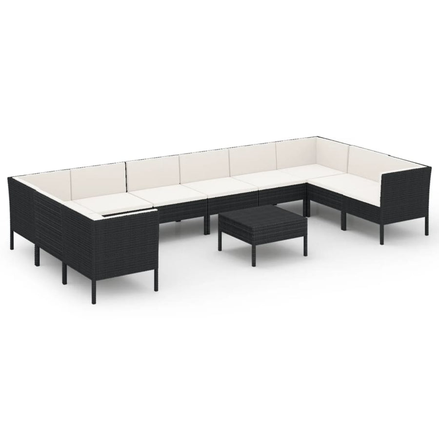 1 Loungeset Met Kussens Poly Rattan Zwart 1