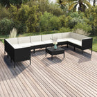 -Delige Loungeset Met Kussens Poly Rattan Zwart 4x hoek + 6x midden + voetensteun