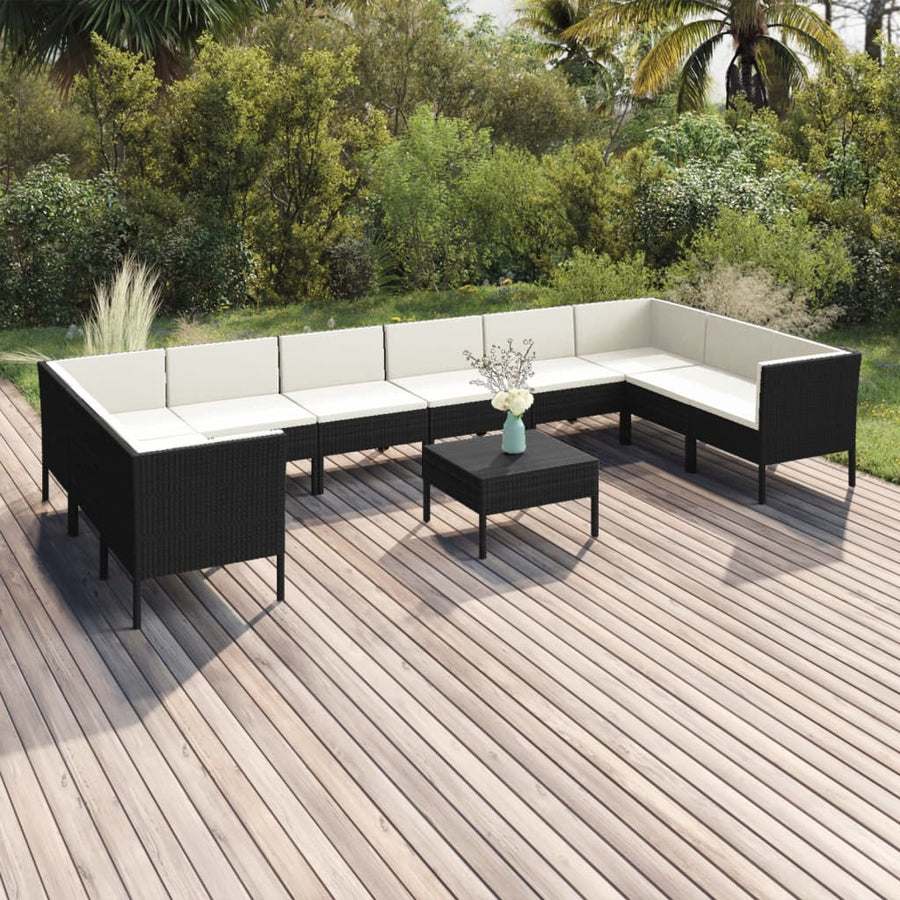 1 Loungeset Met Kussens Poly Rattan Zwart 1