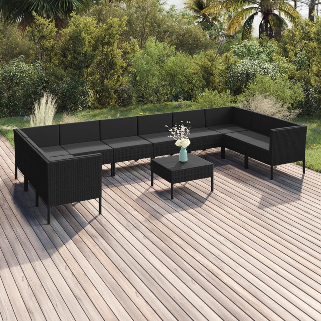 1 Loungeset Met Kussens Poly Rattan Zwart 1