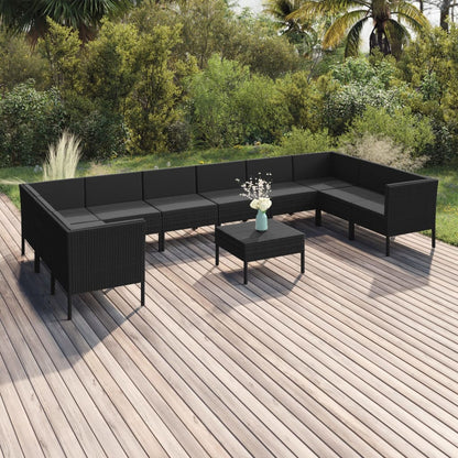 1 Loungeset Met Kussens Poly Rattan Zwart 1
