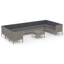 -Delige Loungeset Met Kussens Poly Rattan Grijs 4x hoek + 6x midden + voetensteun