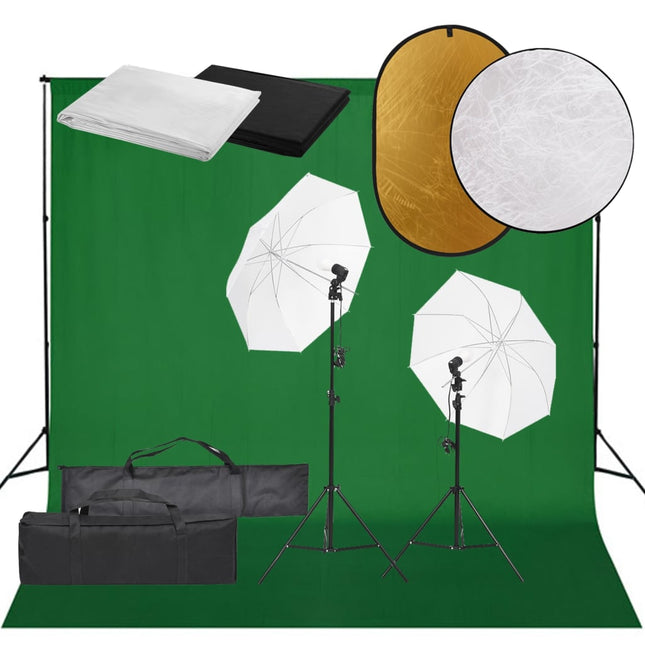 Fotostudioset Met Verlichtingsset, Achtergrond En Reflector 300 x 300 cm