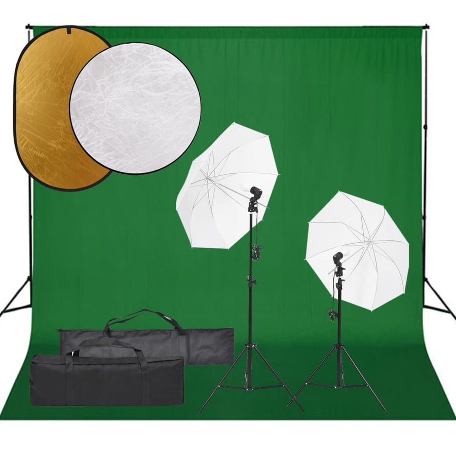 Fotostudioset Met Verlichtingsset, Achtergrond En Reflector 300 x 300 cm Groen