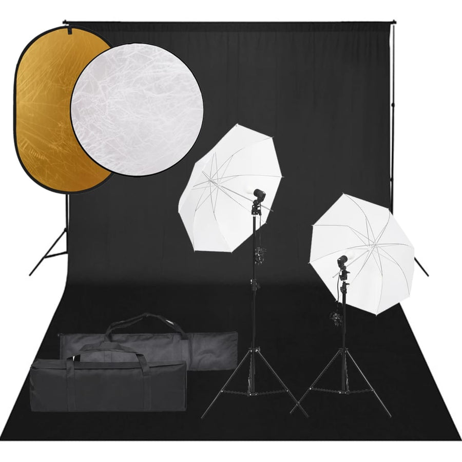 Fotostudioset Met Verlichtingsset, Achtergrond En Reflector 500 x 300 cm Zwart