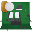 Photo studio set with lighting kit, background, and reflector