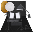 Photo studio set with lighting kit, backdrop and reflector