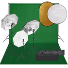 Fotostudioset met verlichtingsset, achtergrond en reflector