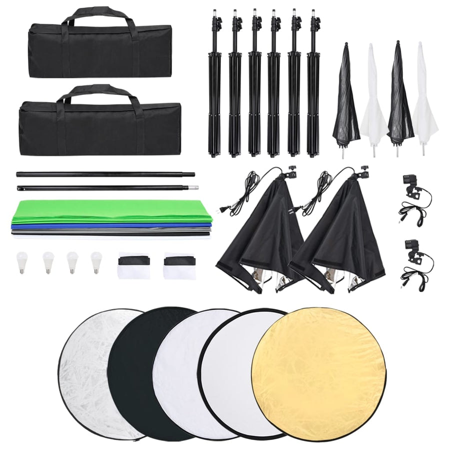 Fotostudioset Met Verlichtingsset, Achtergrond En Reflector