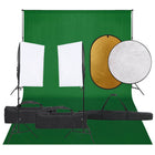 Photo studio set with lighting kit, background, and reflector