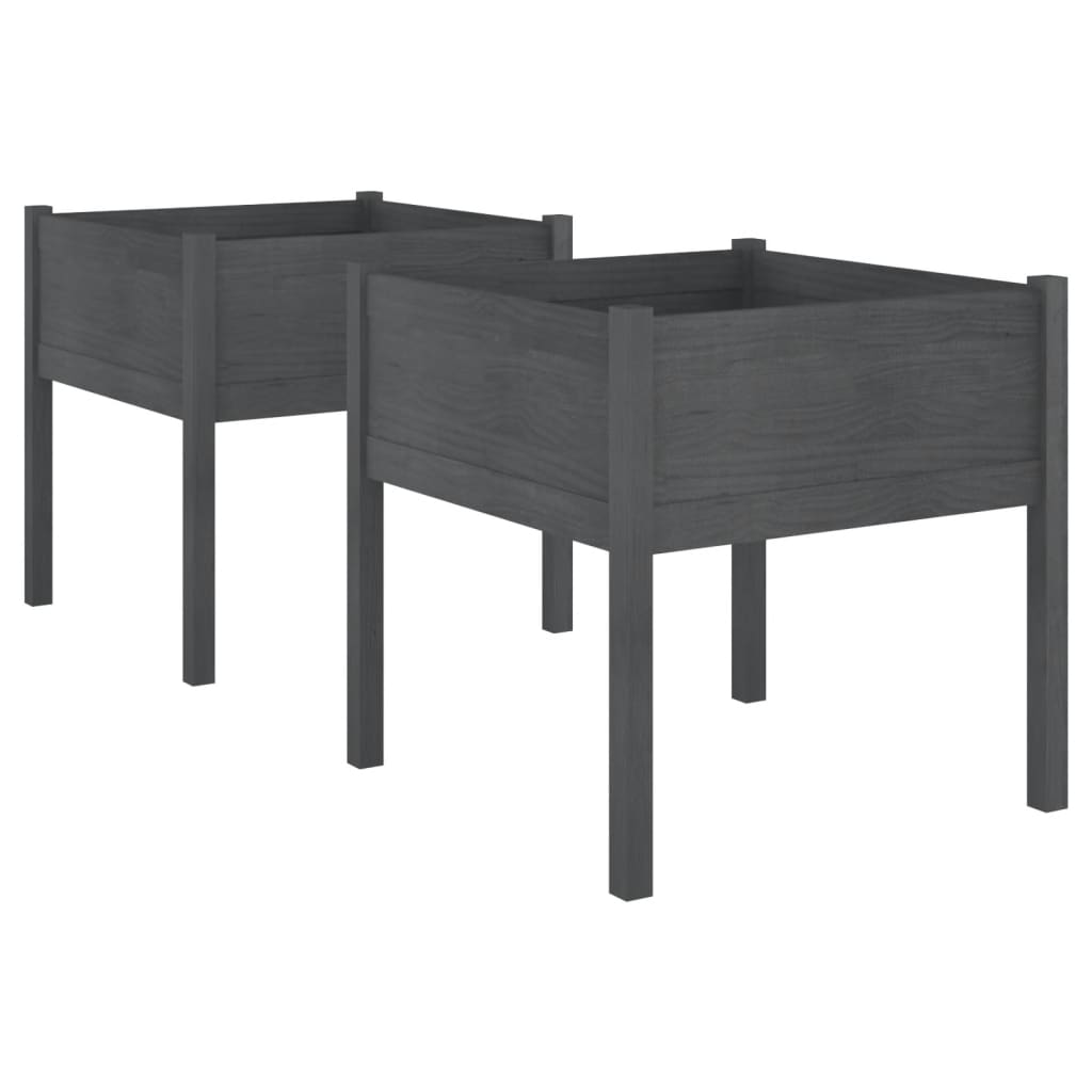 Plantenbakken 70X70X70 Cm Massief Grenenhout 2 Grijs