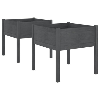 Plantenbakken 70X70X70 Cm Massief Grenenhout 2 Grijs