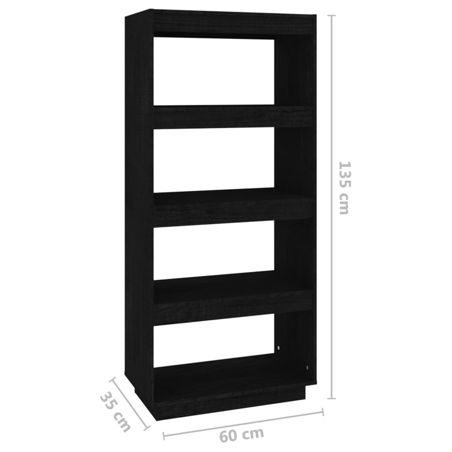 Boekenkast/Kamerscherm Massief Grenenhout 60 x 35 x 135 cm Zwart