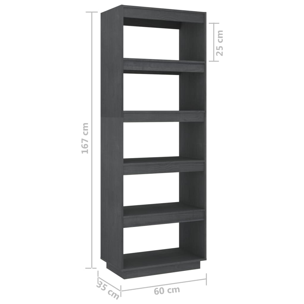 Boekenkast/kamerscherm 60x35x167 cm massief grenenhout grijs 60 x 35 x 167 cm Grijs