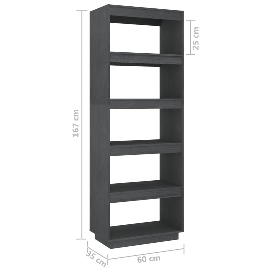 Boekenkast/kamerscherm 60x35x167 cm massief grenenhout grijs 60 x 35 x 167 cm Grijs