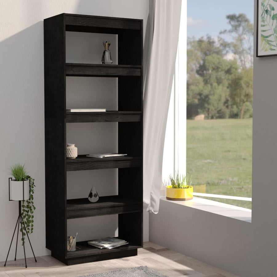 Boekenkast/kamerscherm 60x35x167 cm massief grenenhout zwart 60 x 35 x 167 cm Zwart