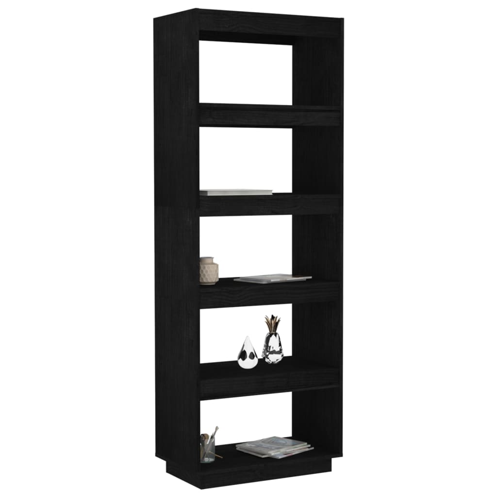 Boekenkast/kamerscherm 60x35x167 cm massief grenenhout zwart 60 x 35 x 167 cm Zwart