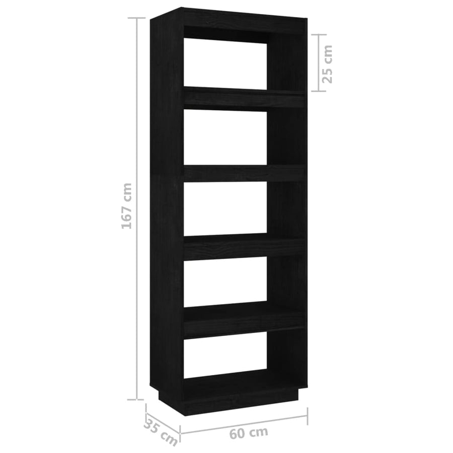 Boekenkast/kamerscherm 60x35x167 cm massief grenenhout zwart 60 x 35 x 167 cm Zwart