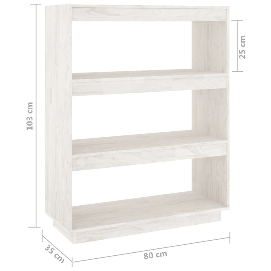 Boekenkast/kamerscherm 80x35x103 cm massief grenenhout wit 80 x 35 x 103 cm Wit
