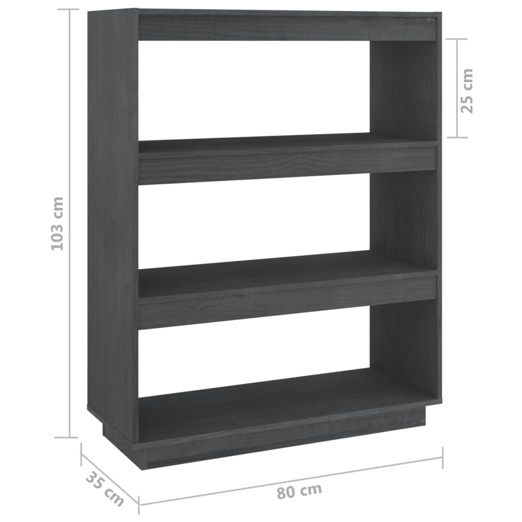 Boekenkast/kamerscherm 80x35x103 cm massief grenenhout grijs 80 x 35 x 103 cm Grijs