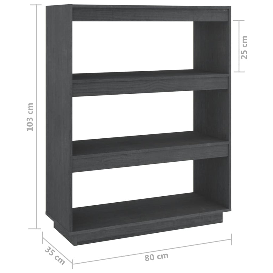 Boekenkast/kamerscherm 80x35x103 cm massief grenenhout grijs 80 x 35 x 103 cm Grijs