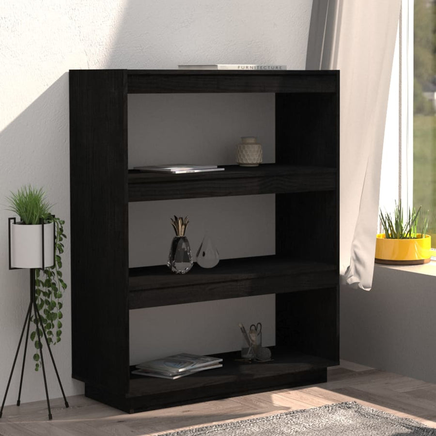 Boekenkast/kamerscherm 80x35x103 cm massief grenenhout zwart 80 x 35 x 103 cm Zwart