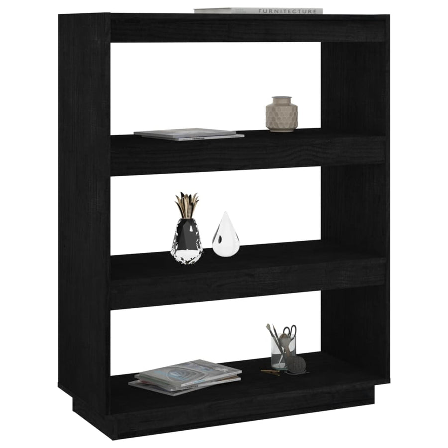 Boekenkast/kamerscherm 80x35x103 cm massief grenenhout zwart 80 x 35 x 103 cm Zwart
