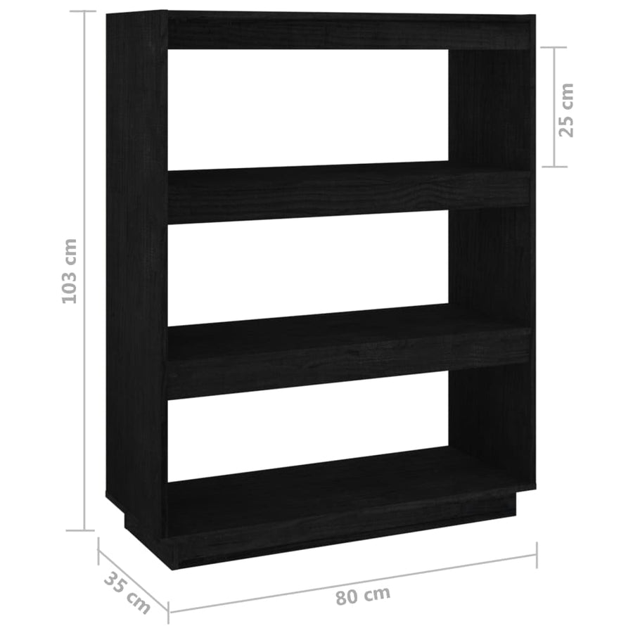 Boekenkast/kamerscherm 80x35x103 cm massief grenenhout zwart 80 x 35 x 103 cm Zwart