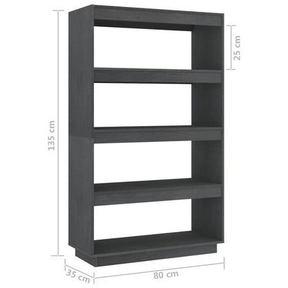 Boekenkast/kamerscherm 80x35x135 cm massief grenenhout grijs 80 x 35 x 135 cm Grijs