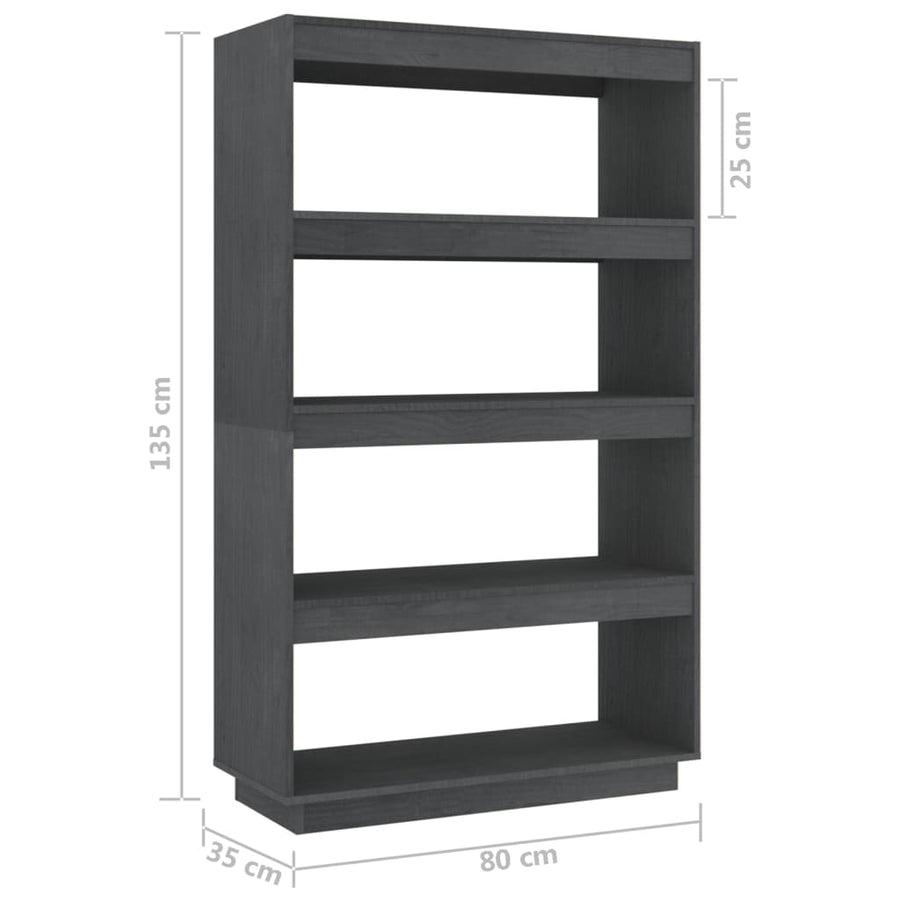 Boekenkast/kamerscherm 80x35x135 cm massief grenenhout grijs 80 x 35 x 135 cm Grijs