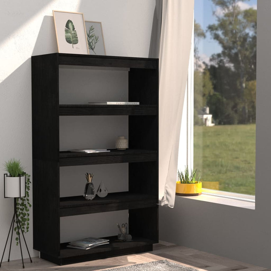 Boekenkast/kamerscherm 80x35x135 cm massief grenenhout zwart 80 x 35 x 135 cm Zwart