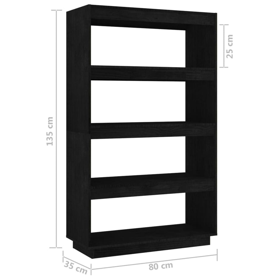 Boekenkast/kamerscherm 80x35x135 cm massief grenenhout zwart 80 x 35 x 135 cm Zwart