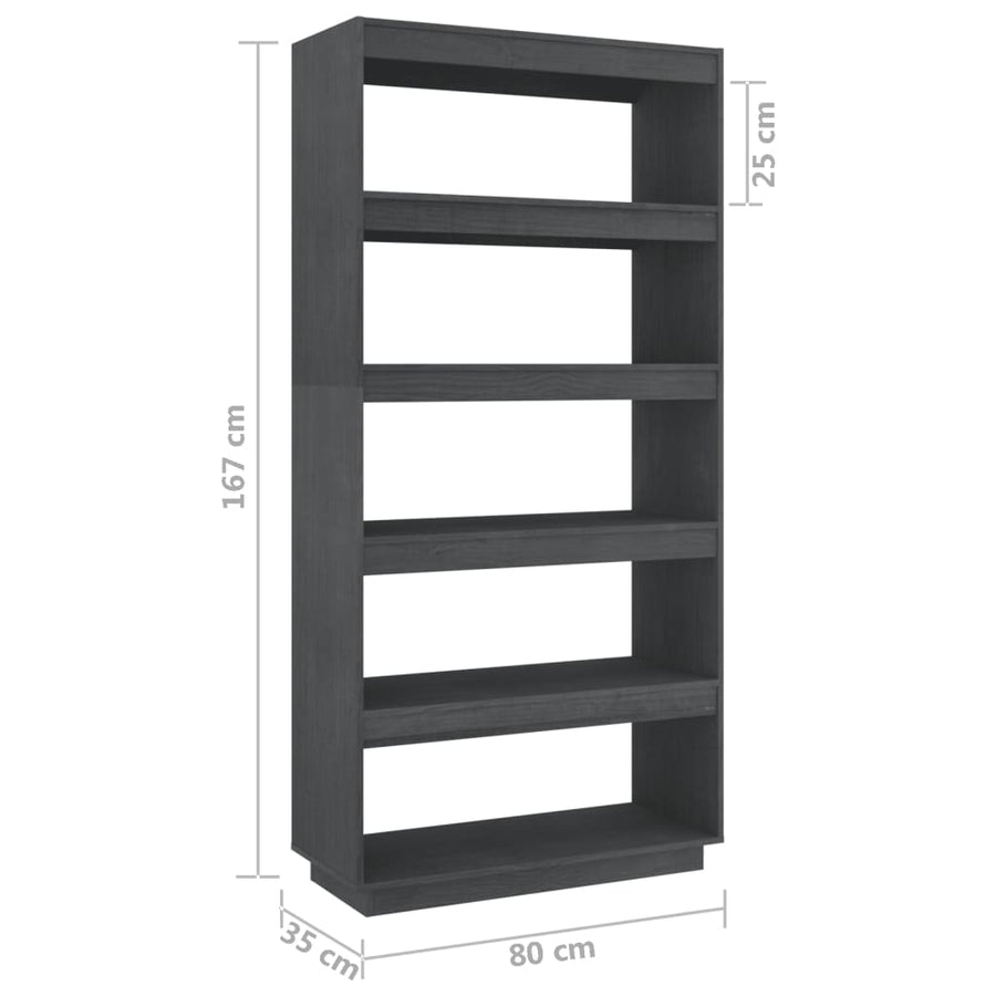 Boekenkast/kamerscherm 80x35x167 cm massief grenenhout grijs 80 x 35 x 167 cm Grijs