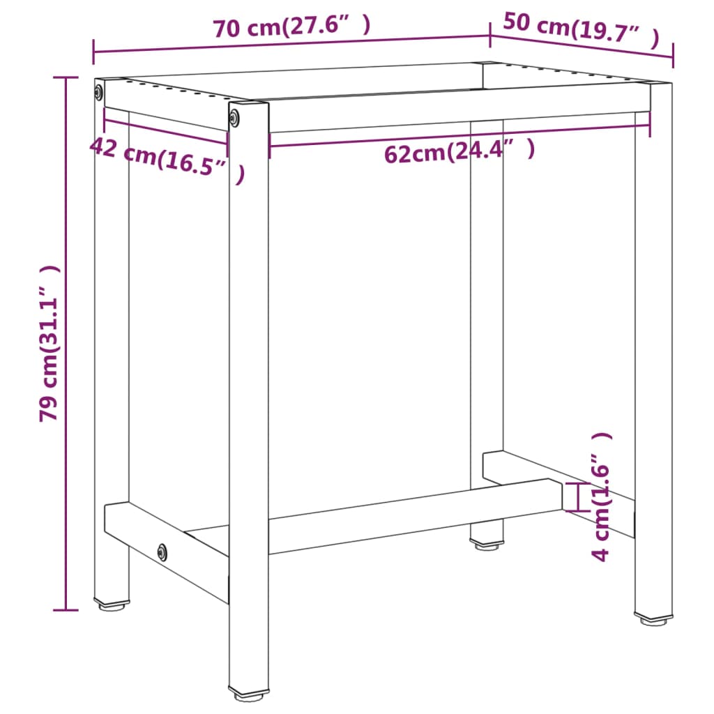 Werkbankframe Metaal Matzwart En Matrood 70 x 50 x 79 cm Met 1 stang