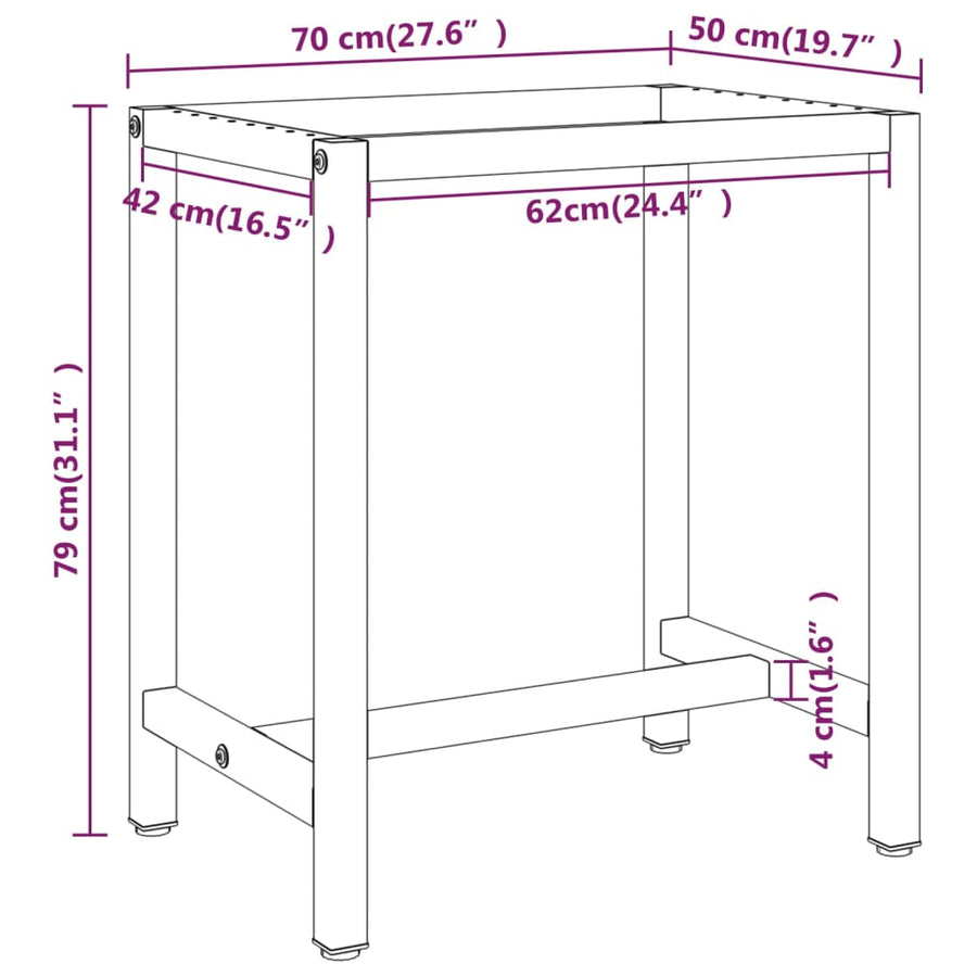 Werkbankframe Metaal Matzwart En Matrood 70 x 50 x 79 cm Met 1 stang