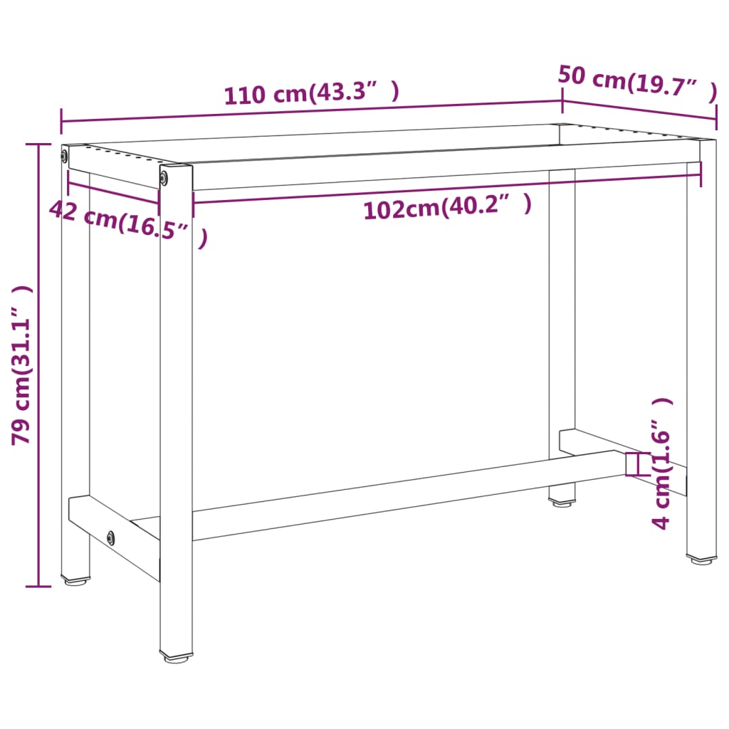 Werkbankframe Metaal Matzwart En Matrood 110 x 50 x 79 cm Met 1 stang