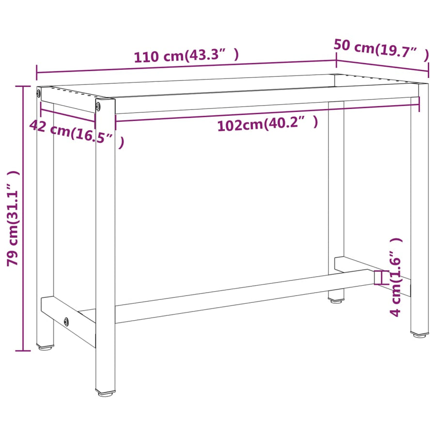Werkbankframe Metaal Matzwart En Matrood 110 x 50 x 79 cm Met 1 stang