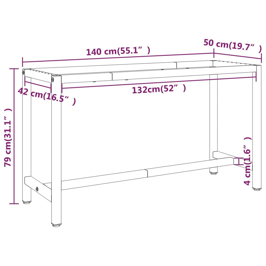 Werkbankframe Metaal Matzwart En Matrood 140 x 50 x 79 cm Met 1 stang