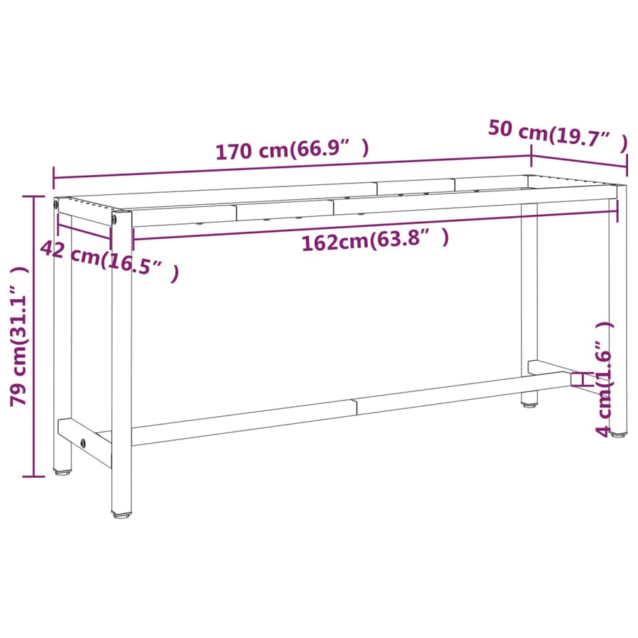 Werkbankframe Metaal Matzwart En Matrood 170 x 50 x 79 cm Met 1 stang