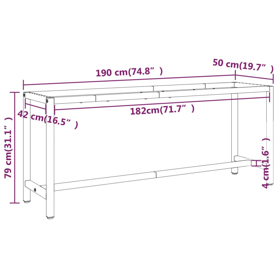 Werkbankframe Metaal Matzwart En Matrood 190 x 50 x 79 cm Met 1 stang