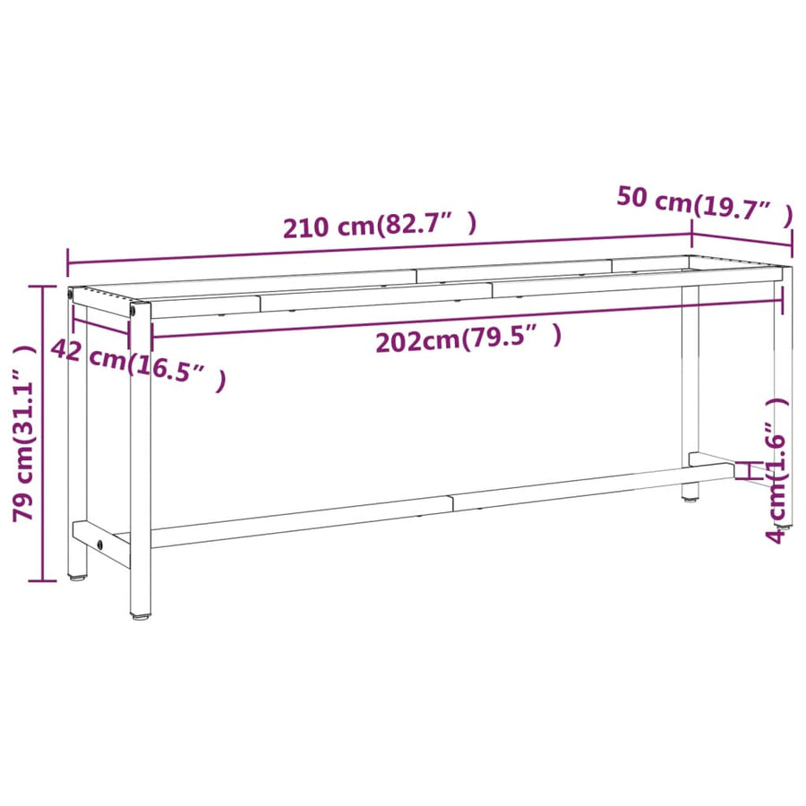 Werkbankframe Metaal Matzwart En Matrood 210 x 50 x 79 cm Met 1 stang