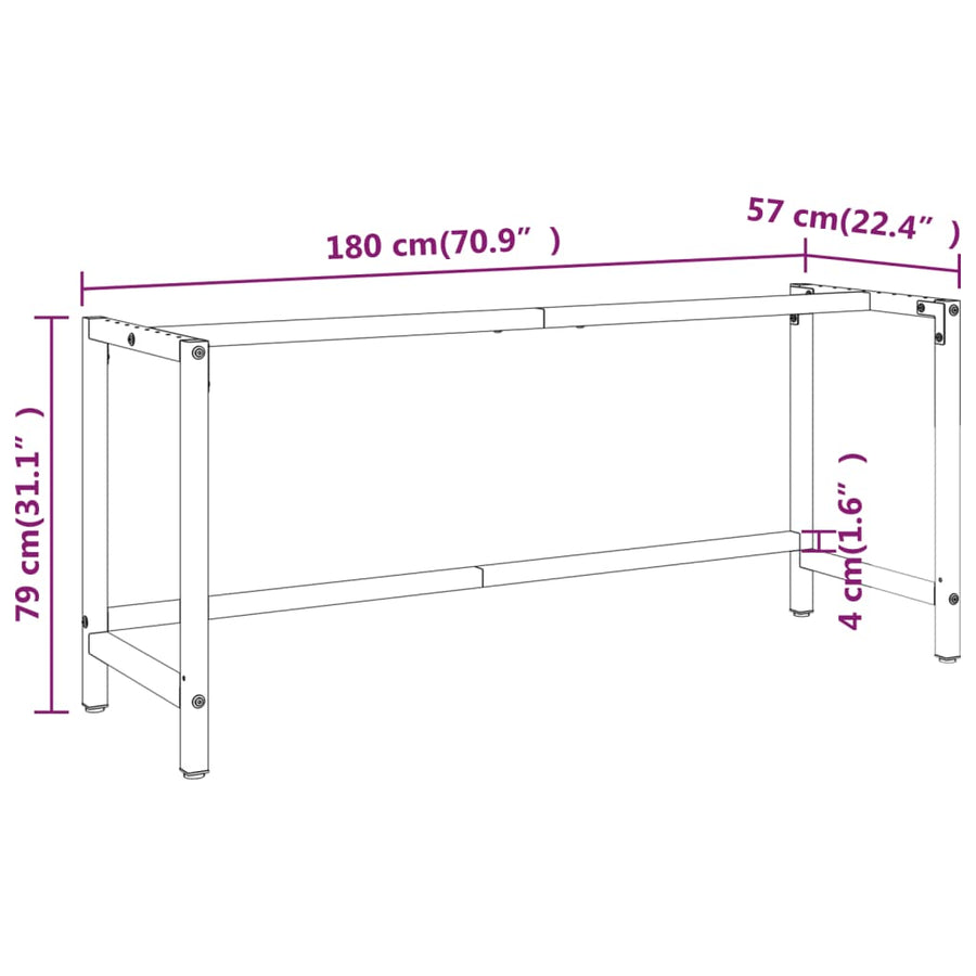 Werkbankframe Metaal Matzwart En Matrood 180 x 57 x 79 cm Met 1 stang