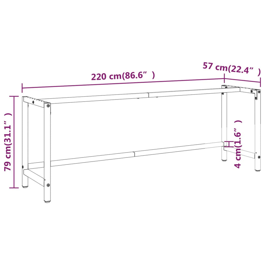 Werkbankframe Metaal Matzwart En Matrood 220 x 57 x 79 cm Met 1 stang