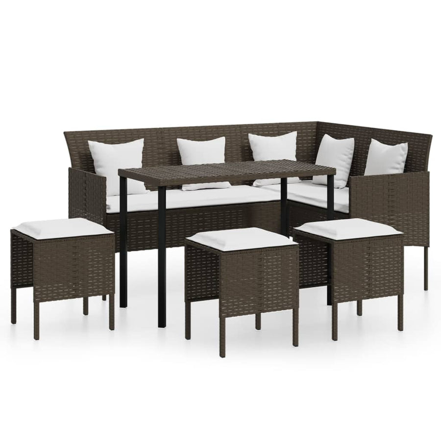 -Delige Loungeset Met Kussens L-Vormig Poly Rattan Bruin