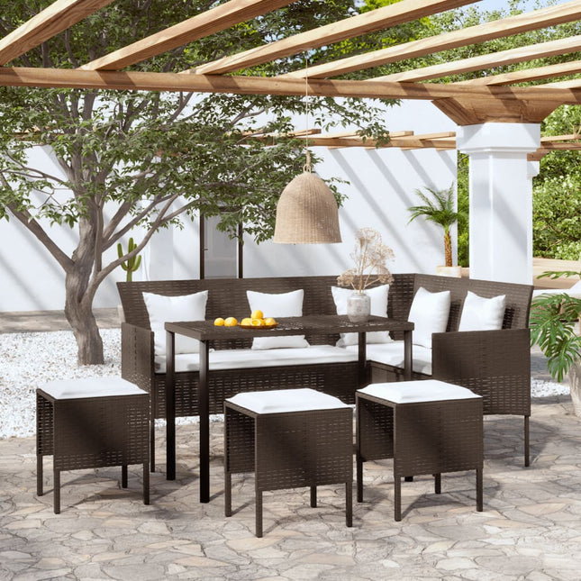 -Delige Loungeset Met Kussens L-Vormig Poly Rattan Bruin