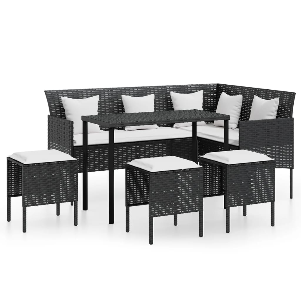 -Delige Loungeset Met Kussens L-Vormig Poly Rattan Zwart
