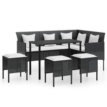 -Delige Loungeset Met Kussens L-Vormig Poly Rattan Zwart
